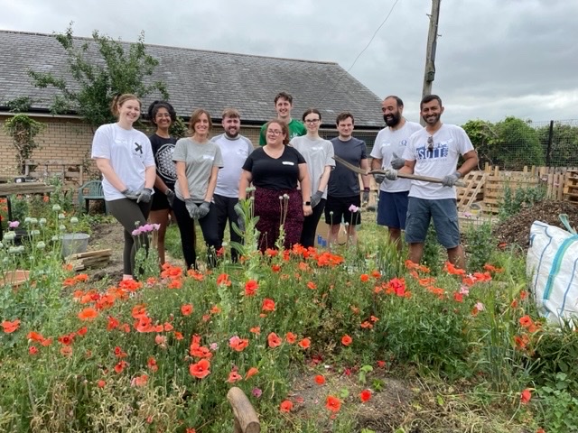 Domainex team in Sawston Village college garden