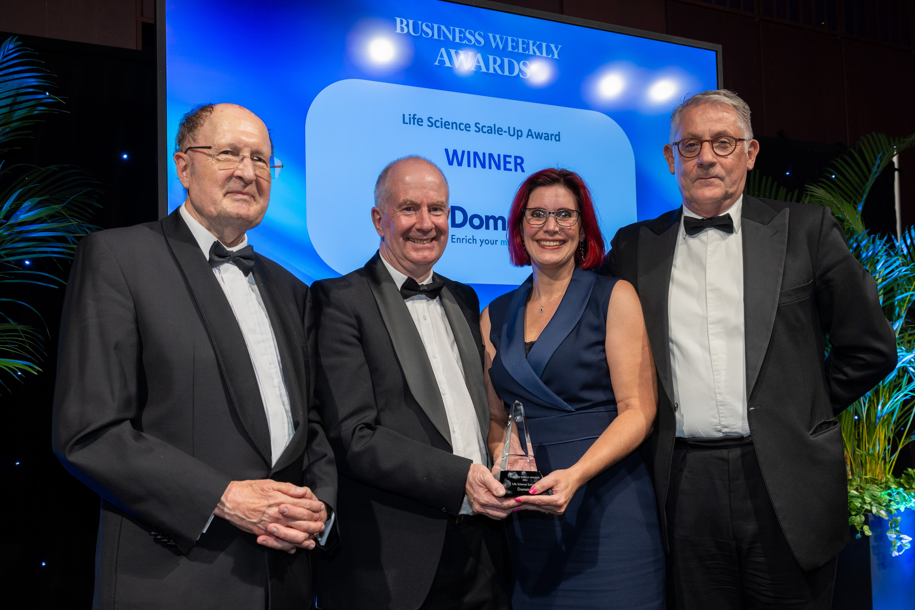 Domainex receiving the Life Science Scale-Up Award at the Business Weekly Awards (photo credited to David Johnson https://davidjohnsonphotographic.myportfolio.com