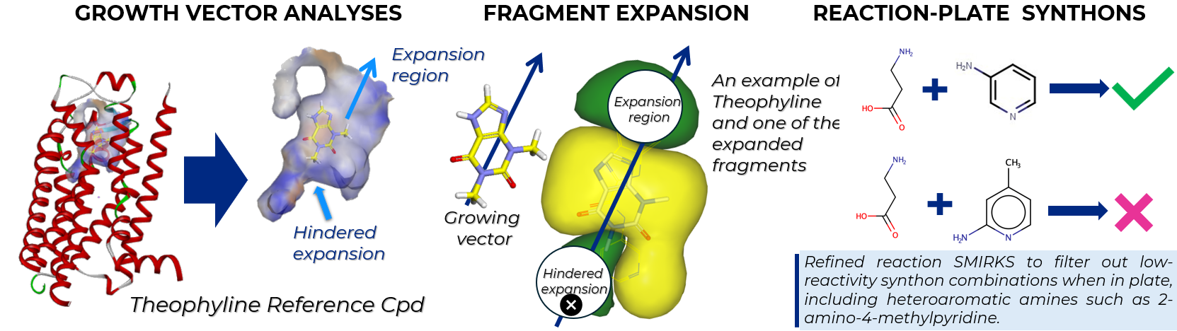 Growth vector analyses, fragment expansion and reaction plate synthons