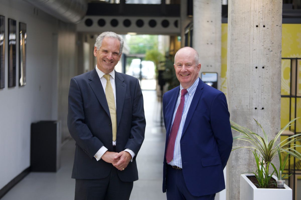 Nicholas Bewes, CEO of Howard Group, and Tom Mander, CEO of Domainex, inside The Works Building, Unity Campus